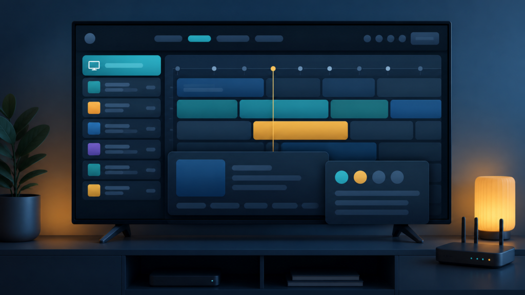 Generic smart TV EPG overlapping text troubleshooting illustration