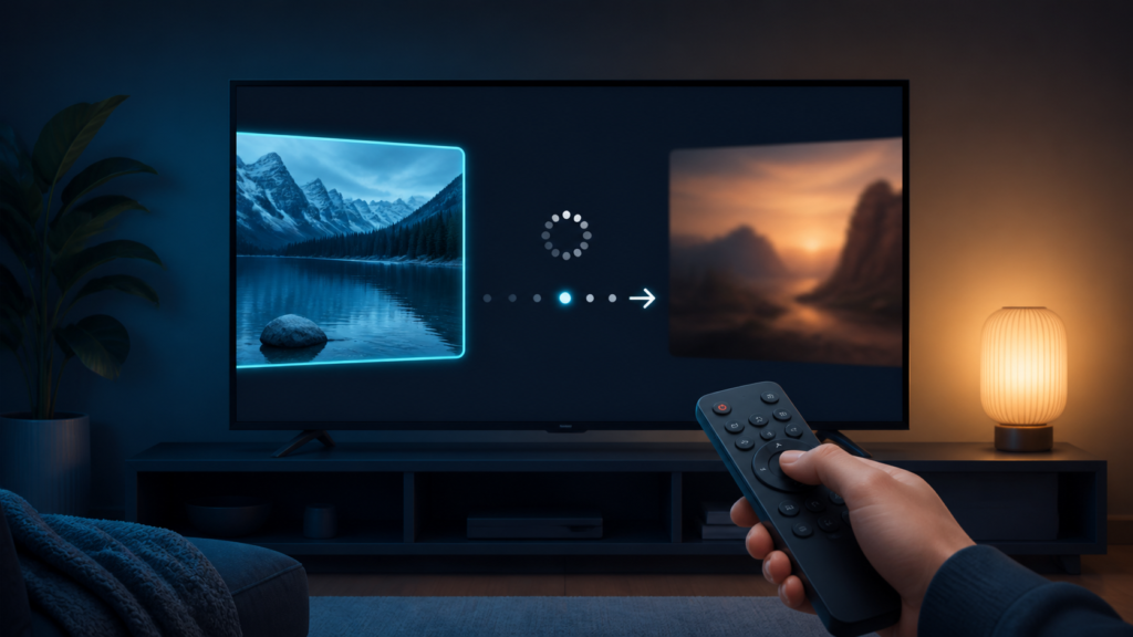 Generic streaming player channel change freeze troubleshooting illustration