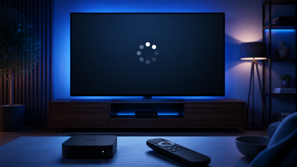 Generic smart TV IPTV app loading spinner troubleshooting illustration