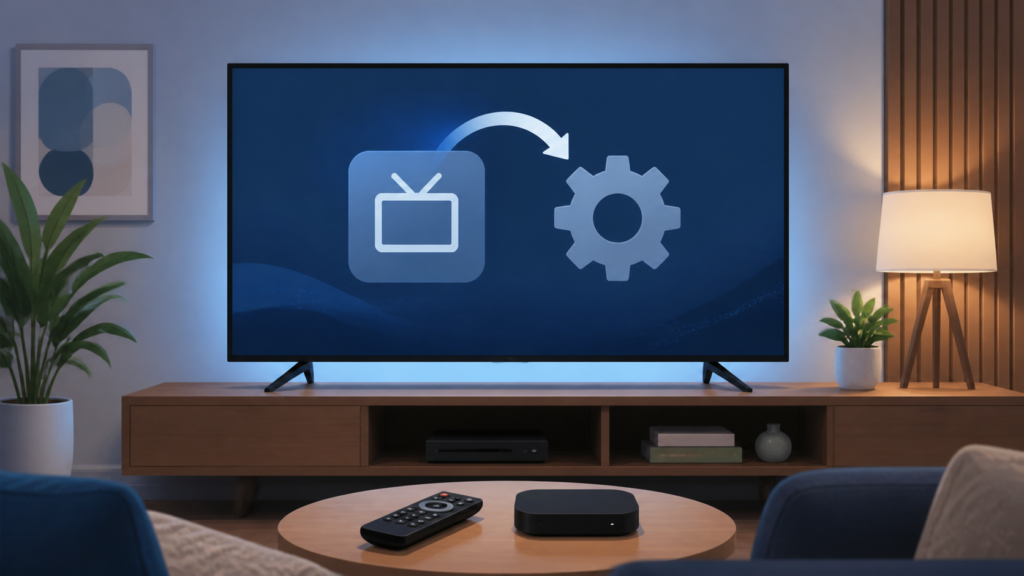 Smart TV IPTV app update and settings illustration