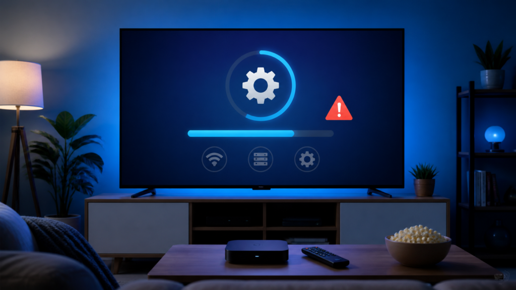 Generic smart TV app update failure troubleshooting illustration