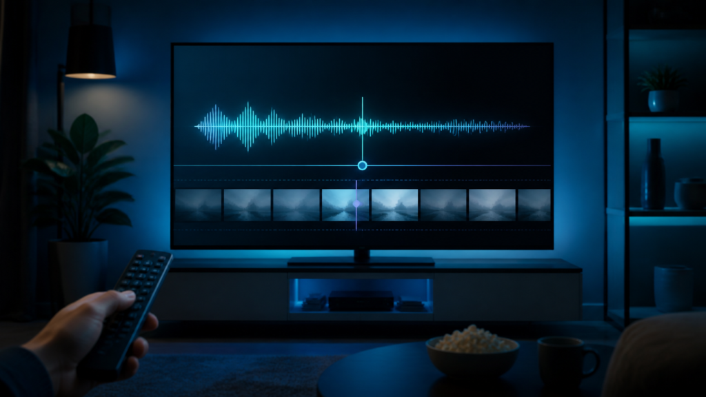 Generic smart TV audio and video synchronization troubleshooting illustration