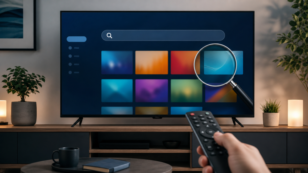 Generic TV search interface with remote and magnifying glass