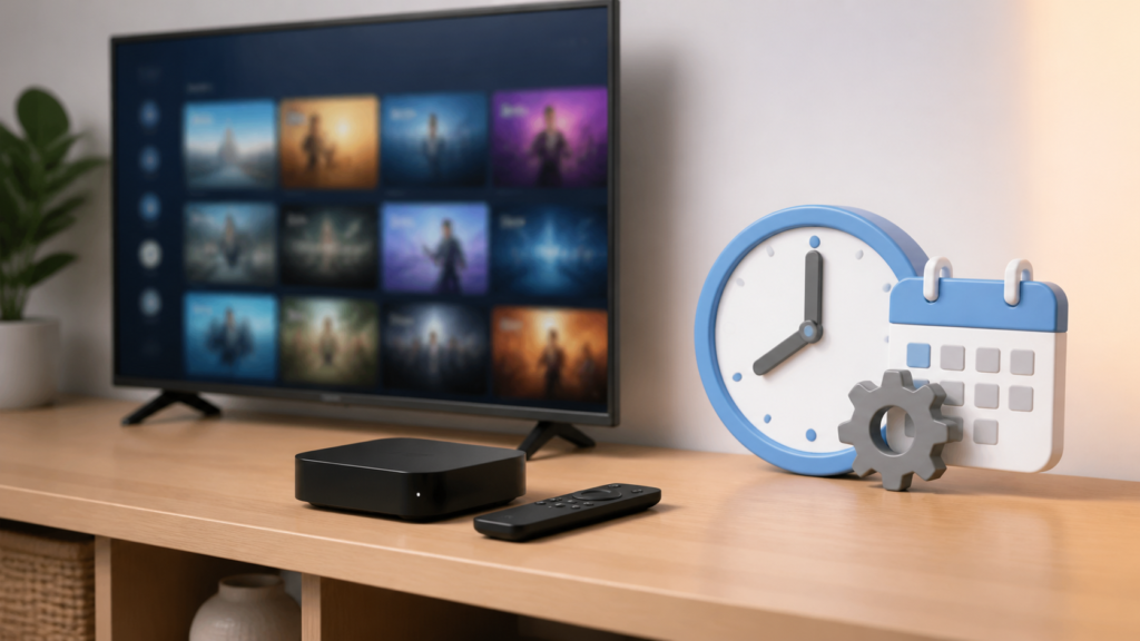 Generic streaming device and TV with date and time settings illustration