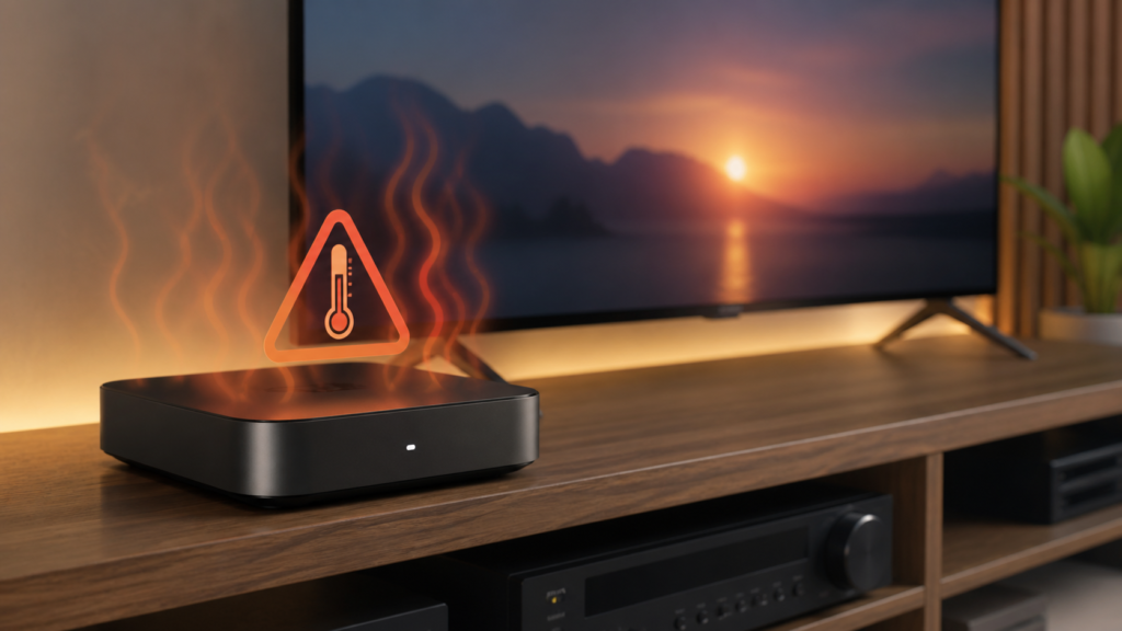 Generic streaming device with heat warning troubleshooting illustration