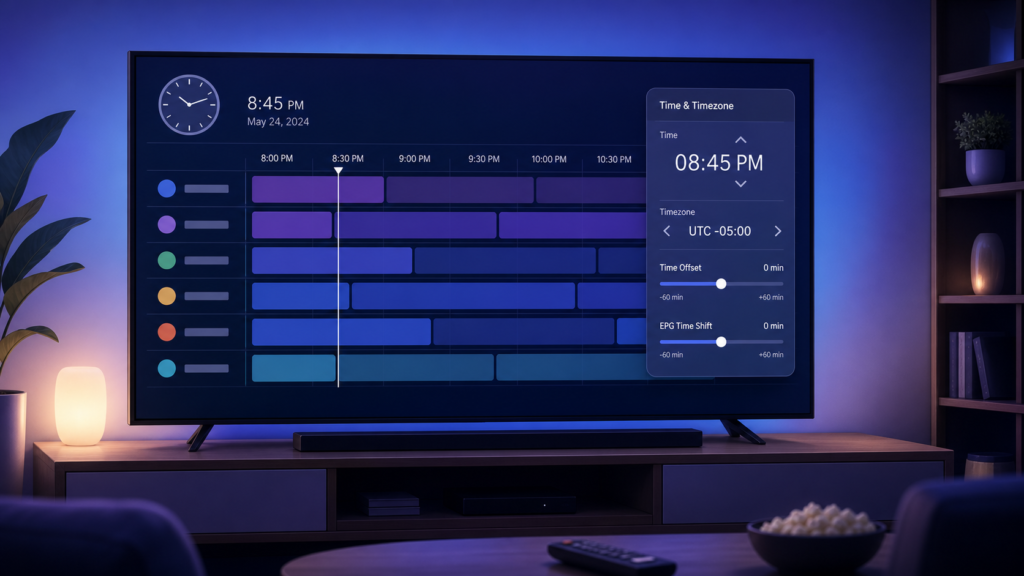 IPTV electronic program guide time zone settings