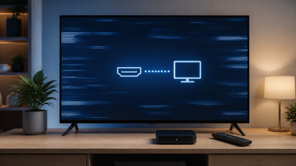 Generic smart TV screen flicker and HDMI troubleshooting illustration