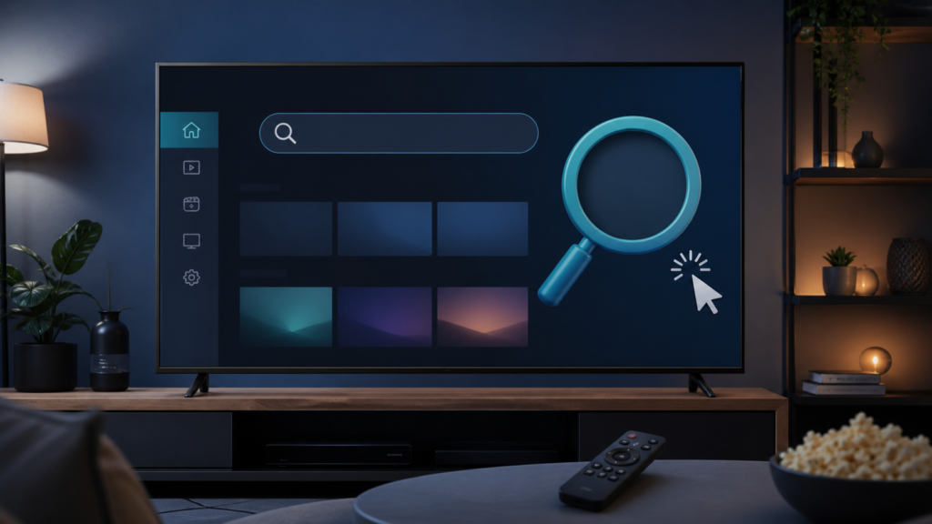 Generic smart TV IPTV player search interface troubleshooting illustration
