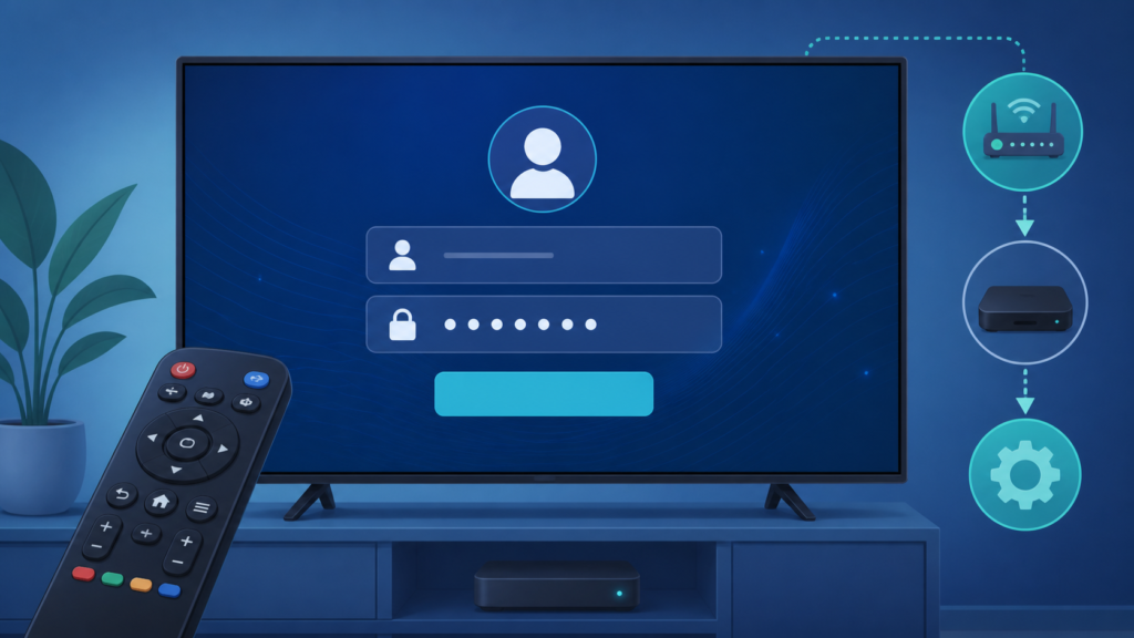 Smart TV IPTV login and device setup screen