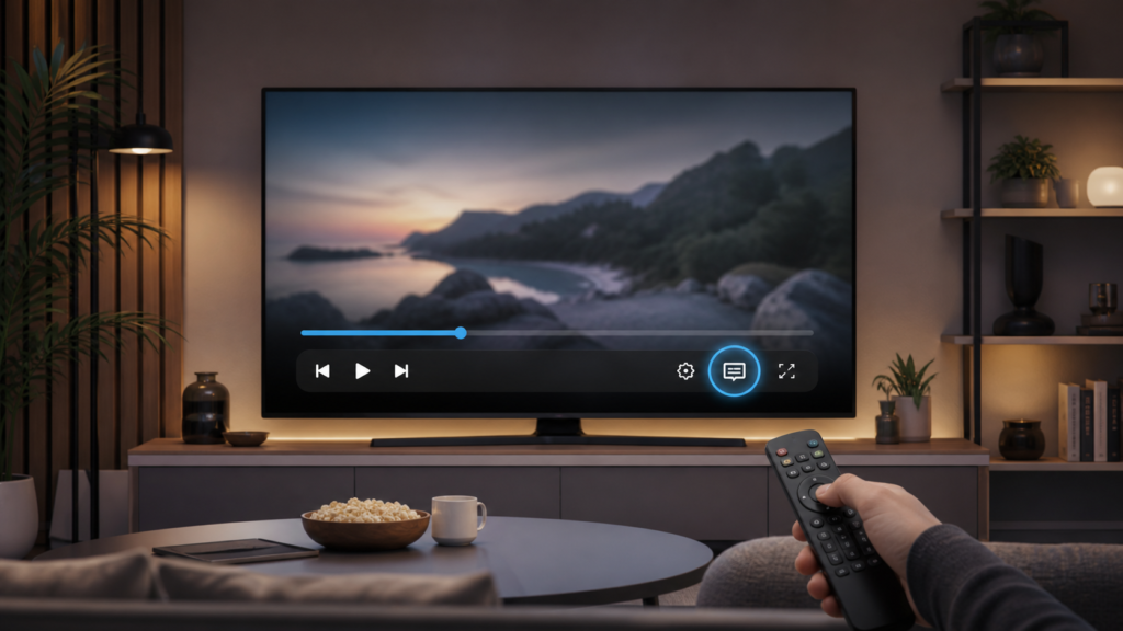 Generic smart TV subtitle and captions troubleshooting illustration