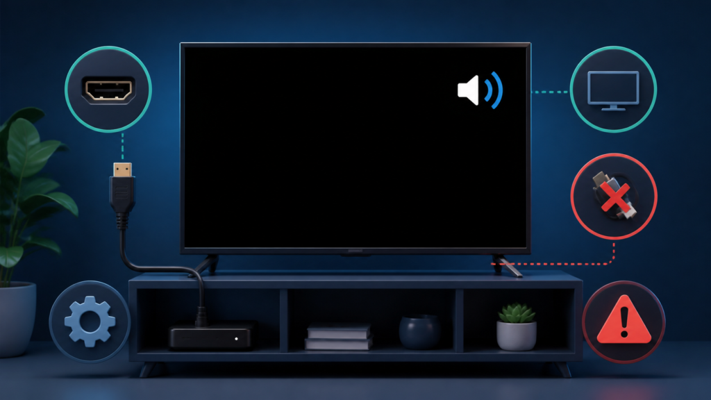 Generic streaming remote and television volume troubleshooting illustration