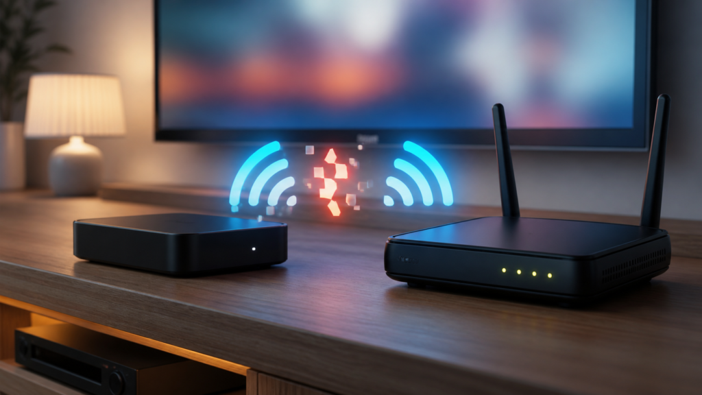 Generic streaming device and Wi-Fi router connection troubleshooting illustration