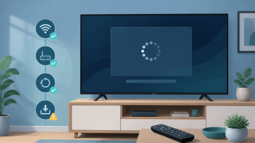 IPTV App Not Opening on Smart TV After Reinstall: Safe Checks Smart TV showing a generic IPTV app that will not open after reinstall