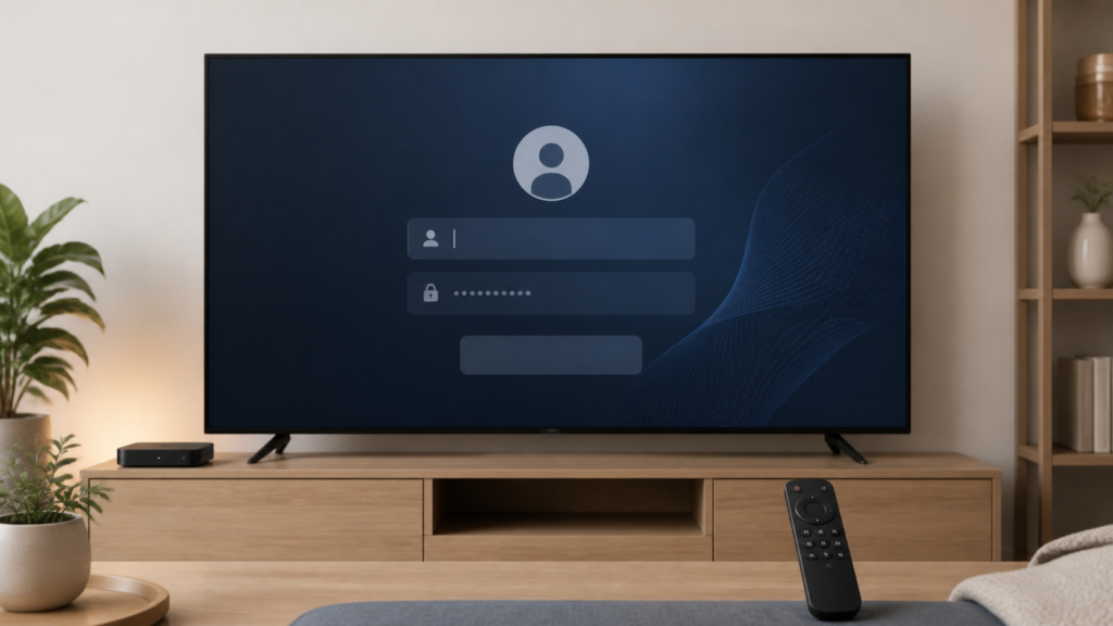 Android TV box login screen where the IPTV on-screen keyboard does not appear