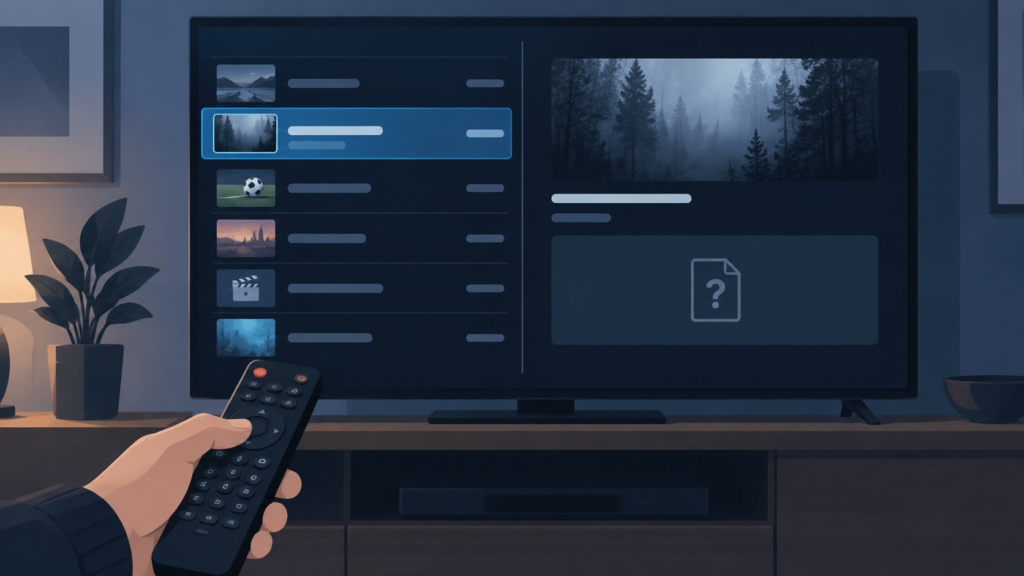 Generic Smart TV IPTV EPG missing programme description