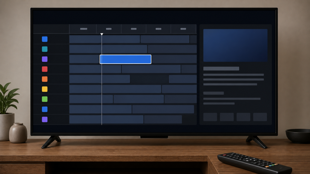 Generic IPTV guide with a highlighted event whose details panel will not open
