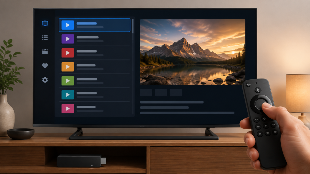 Firestick IPTV player returning from full screen to a channel list