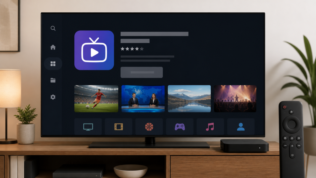 Android TV box IPTV app store with a greyed installation button