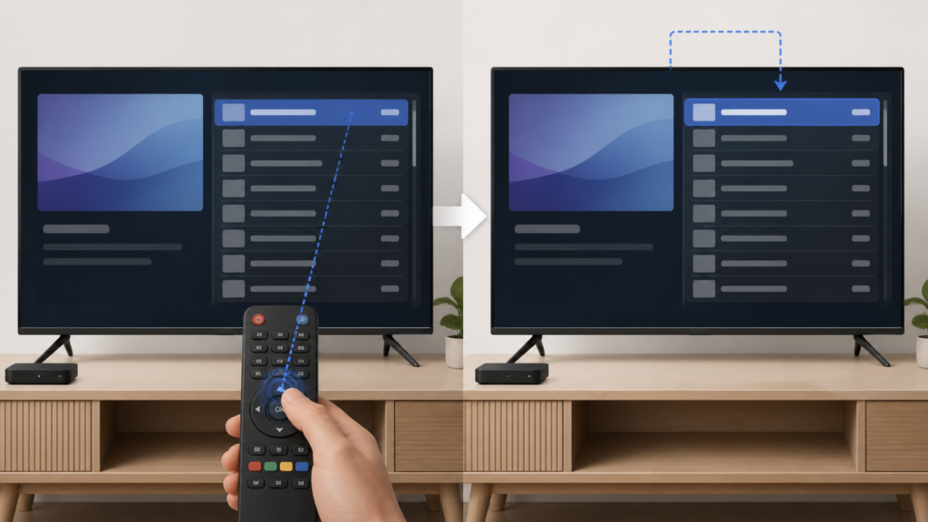 IPTV Channel List Jumps to the Top After Selection: Safe Checks Generic IPTV channel list returning to the first row after selection